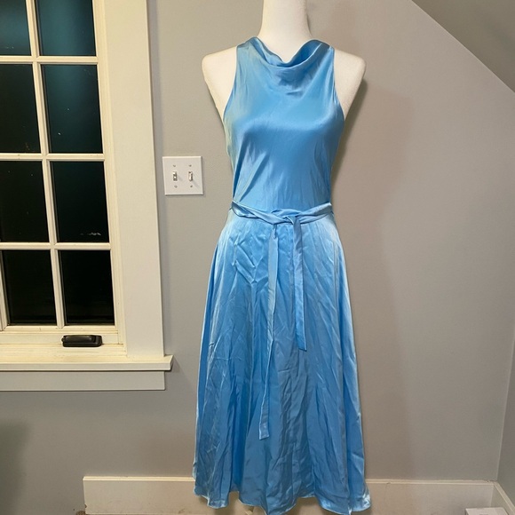 Amanda Uprichard Dresses & Skirts - Amanda Uprichard blue satin sleeveless mid length dress w/ cowl neck small